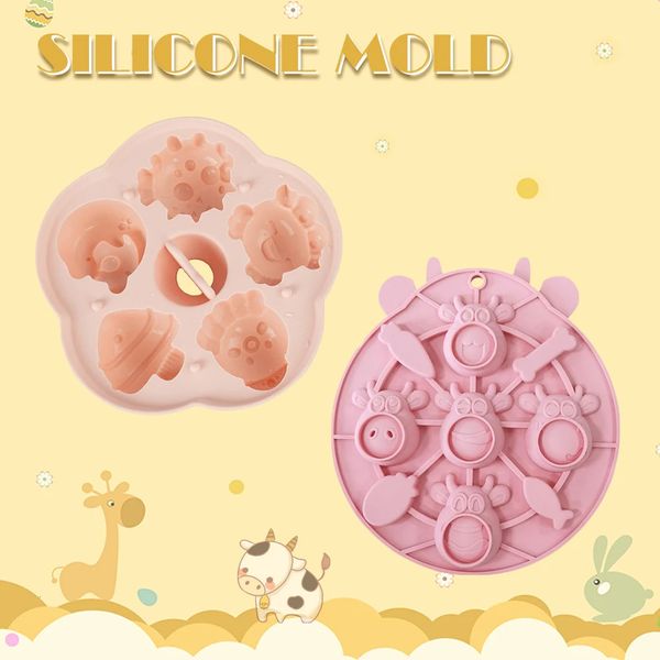 Food Silicon Formen Grade Baby DIY Silikonseife Süße Tiere Form einen kostenlosen Kuchen Backgelee -Dekorationswerkzeuge Küche 240412