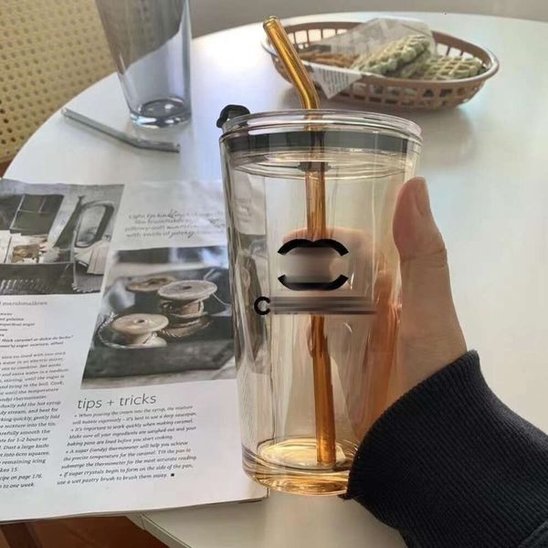 Chanells Tassen Tassen kleiner duftender Wind große Kapazität Haushalt Wasser Tasse Glas Stroh mit Deckelbecher Wasser Tasse Hoch Aussehen Instagram Glass Tasse Kaffee Kaffee Tasse