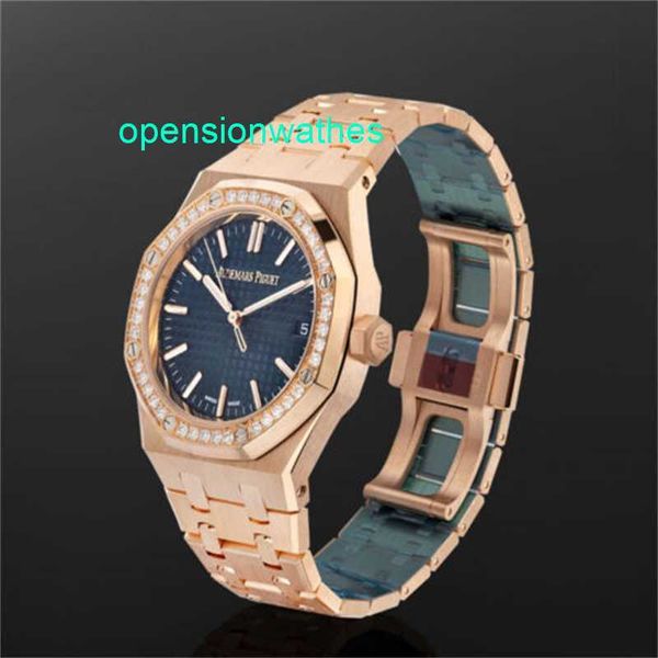 Audemar Pigue Luxury Watches Automatico da uomo Audemar Pigue Royal Oak Watch 37mm Blue non contrassegnato Dial di rosa Gold FN4A