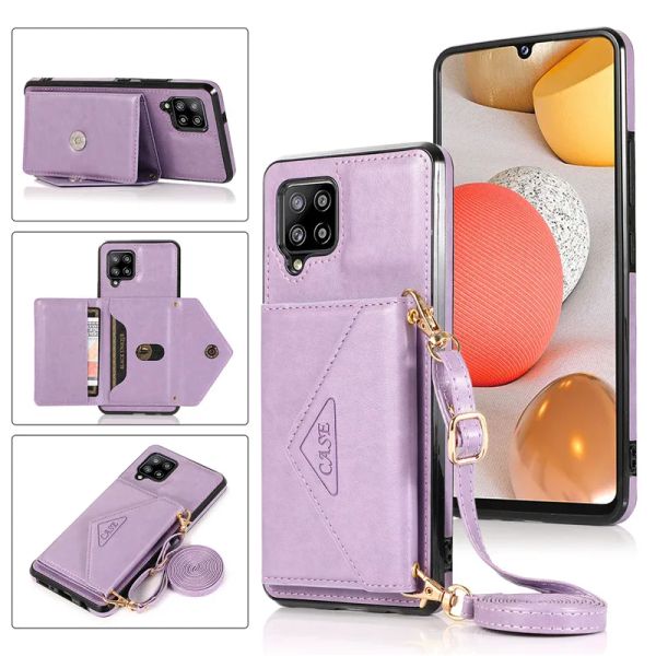 Samsung Galaxy A12 Case M12 A22 A42 5G A33 A53 Deri Çanta Kolye için omuz askılı cüzdanlar cüzdan kartı kapağı