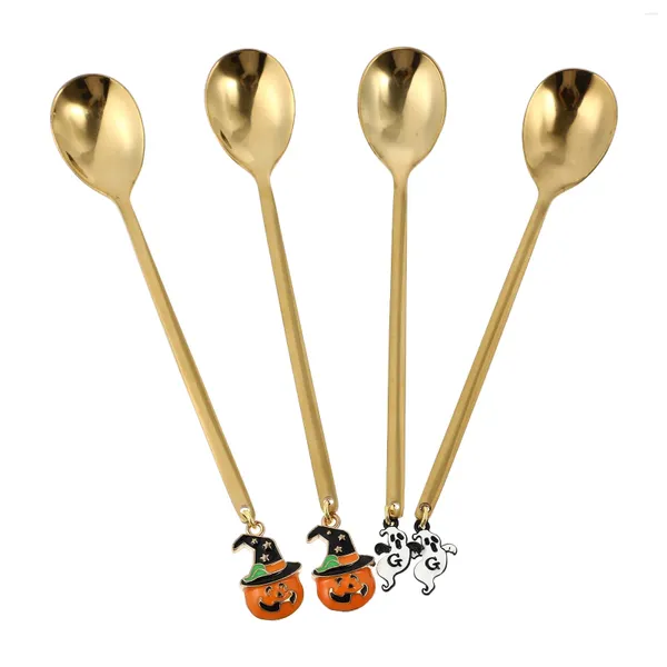 Spoon 4pcs Dessert di zucca di Halloween che agita (colore assortito)