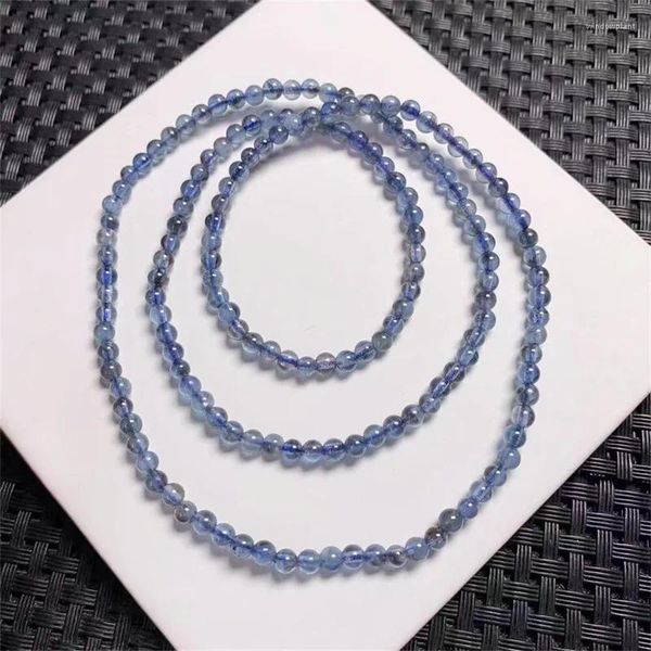 Braccialetti Link Natural Devil Blue Aquamarine Triple cerchi Bracciale Fashion Gemstone Crystal Gioielli per donne Guarigione Regalo per vacanze 3,6 mm
