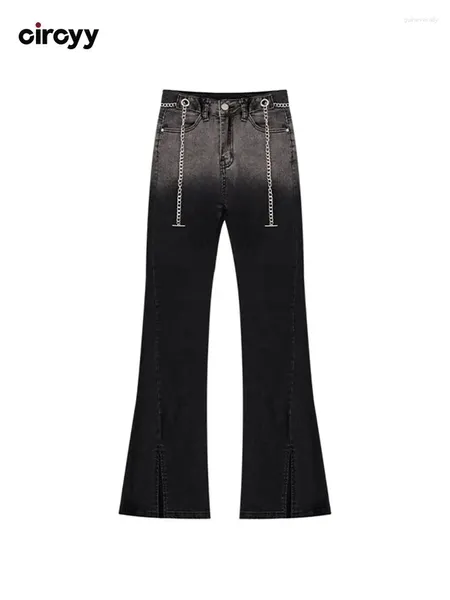 Jeans femminile Donne pantaloni blu neri pantaloni ad alta vita a fessura a fessura designer magro