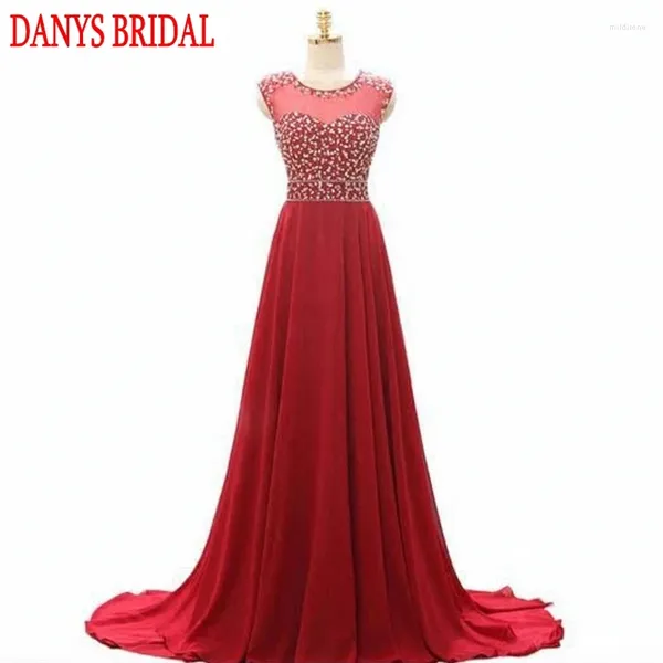 Vestidos de festa Red Luxury Longa Evening Mulheres Plus Size uma linha Crystal Fished Ladies Prom Vestidos formais