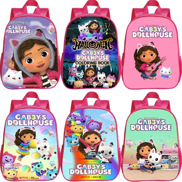 Bolsas Cartoon Gabbys Dollhouse Backpack Kindergarten Bag Children Anime Mochilas Baby Girls Bookbag fofo Mochila Gabby Cats School Schão