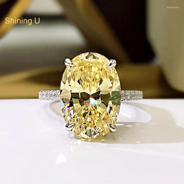 Кластерные кольца сияющие U S925 Серебряный высокоуглеродный бриллиантовый сияющий порез 9 13 мм желтые розовые прозрачные драгоценные камни Кольцо.