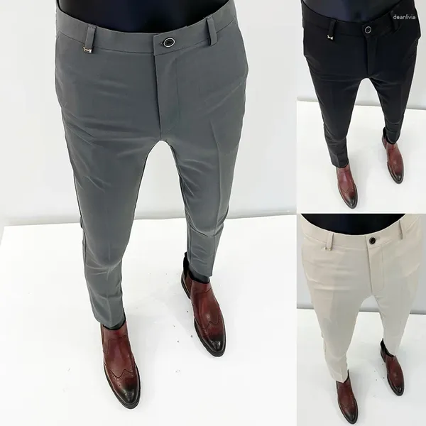 Ternos masculinos Estilo britânico Primavera Spring Solid Business Casual Pants Men Slim Fit Dress formal Office Office Halteras Sociais 2024