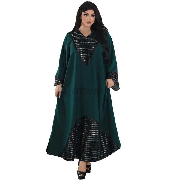 Paillettes di abbigliamento etnico Abaya Dubai di lussuosa classe di alta classe in chiffon scuro festa kaftan da signore a maniche lunghe da ragazza musulmana D240419