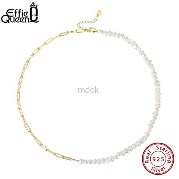 Colares pendentes Effie Queen 14K Gold Vintage Clip Link Chain Chain com pérolas de água doce natural para mulheres Jóias de moda GPN13 240419