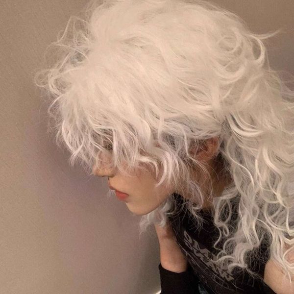 perucas cacheadas humanas super legais personalizadas moda halloween little white white roll full cheft comprimento médio conjunto de cabelo falso