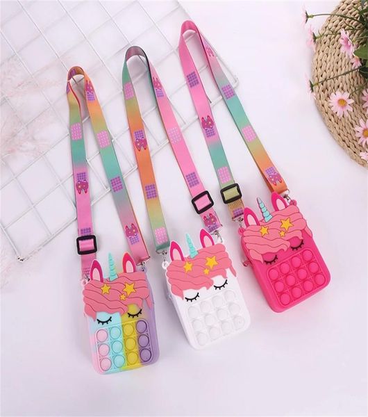 Fashion Push Bubbles Toy Rainbow Kawaii Coin Purse Portafoglio per bambini Gel di silice Gel di silice Simple Toy6326176