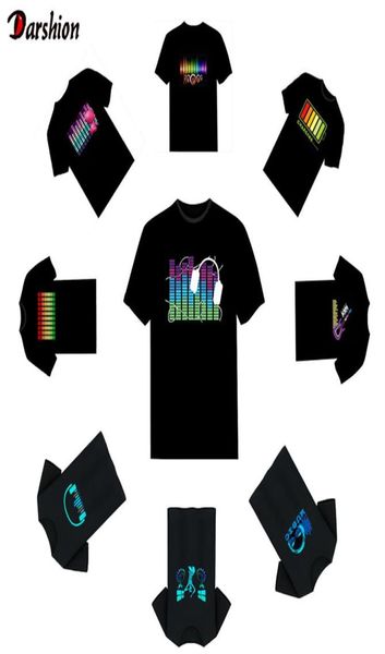 LED T Shirt Men Party Rock Disco DJ Ses etkinleştirilmiş LED T gömlek Aydınlatma ve Aşağı Yanıp Sönen Ekolayzer Men039s Parlayan Tshirt237m530069