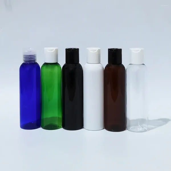 Speicherflaschen 50pcs 150 ml leer weißer schwarzer Kunststoff mit Scheibenschreinschraube Kappe für Shampoo Duschgel Flüssigseife Haustierkosmetische Behälter