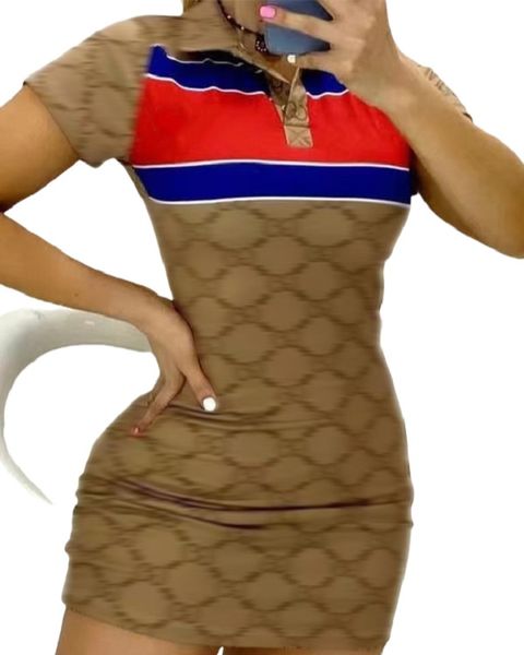 Frauen Mini -Kleider Kurzarm kurze Röcke Bodycon sexy Sommer Casual Clothing Briefe Polo Kragenkleider