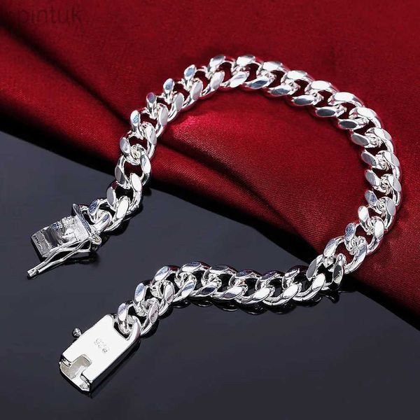 Catena 925 sterling squisito squisito braccialetto solido bracciale fascino di moda donna uomo solido matrimonio grazioso modelli semplici gioielli d240419