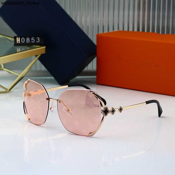 2023 Neue rastellose Sonnenbrille Box Womens Sonnenbrille Metallbrille