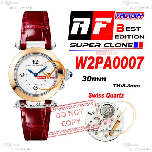 PASHA W2PA0007 SWISS quartzo feminino assista Af 30mm de dois tons Gold Gold Branca Dial texturizada Red Ladies Watches Lady Super Edition RELOJ DE MUJER PURETime Ptcar