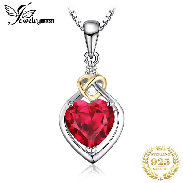 Pingente Colares JewelryPalace Heart Nó criou Ruby Ruby 925 Colar de Pingente de Prata Sterling para Mulheres Garôs de Pedra Gão de ouro sem corrente 240419