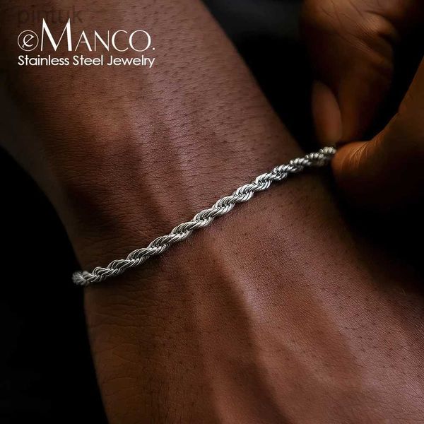 Cadeia emanco 2/3/4/5mm de pulseira de corda torcida chian para mulher homem homem hip hop punk cor prata em aço inoxidável jóias de moda d240419