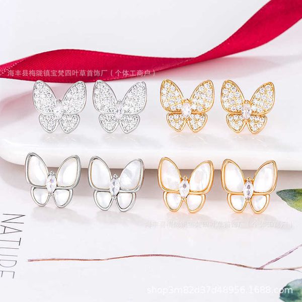 Роскошная топ -серьга для брендов для женщин High Edition New Vancleff Full Diamond Butterfly с роскошными серьгами