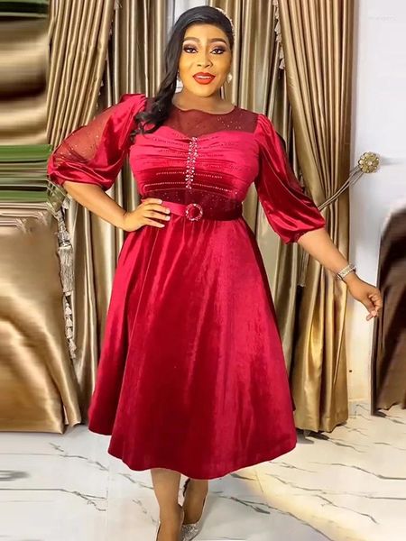 Lässige Kleider Luxus Samt für Frauen Truthahn Afrikanische Maxi -Robe Hochzeitsfeier Abschlusskleider Elegante Damen Kleid Diamant Kleidung