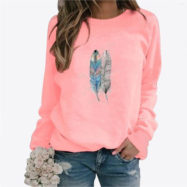 Damen Hoodies Feather Print Casual Fashion Sweatshirt Top Large Womens Keine Haube Active Hoodie Frauen Bekleidung t