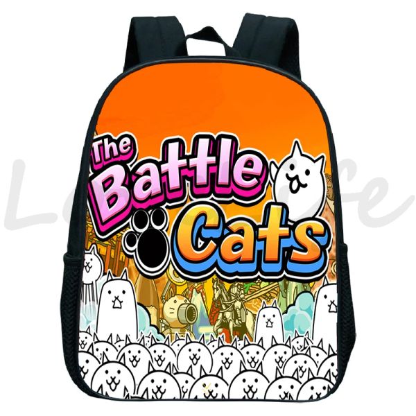 Bags The Battle Cats Backpack Kids Bag do jardim de infância fofo Bolsa escolar meninos meninas Bookbag Children mack de 12 polegadas Mochila presente