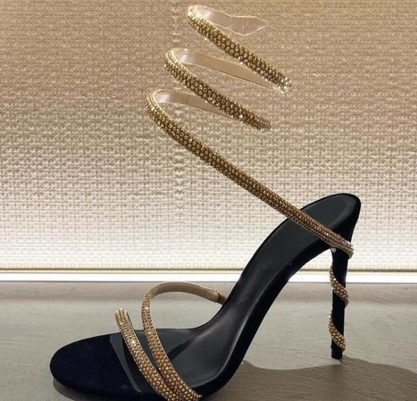 SEXY DADIE Crystal abbellito I tacchi di strass designer Sandals Snake Snake Teli da donna Designer di lusso ad alto tacco di lusso Scarpe da sera avvolgenti per feste