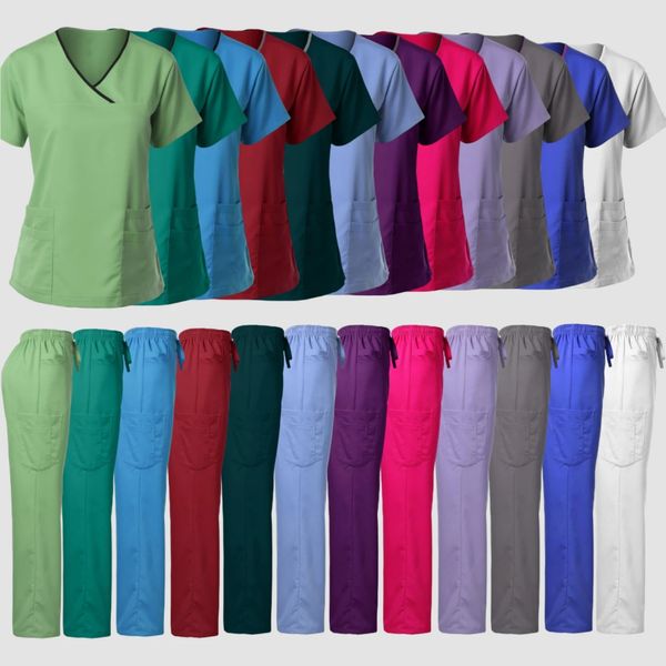 Tops de atacado e calças uniformes e calças de alta qualidade Mulheres Scrubs Scrubs Uniformes Conjuntos 240418