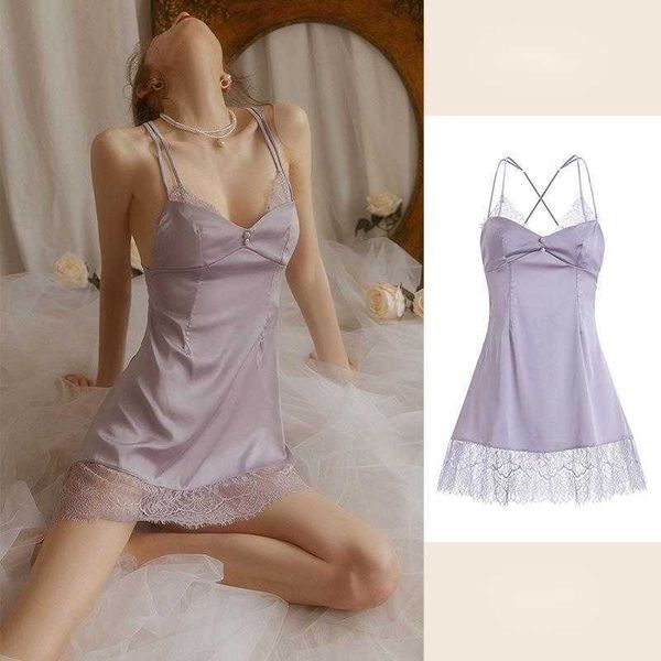 Сексуальная юбка новое чистое желание сексуальное ледяное шелк весело платье для сна с висящими ремнями открыты