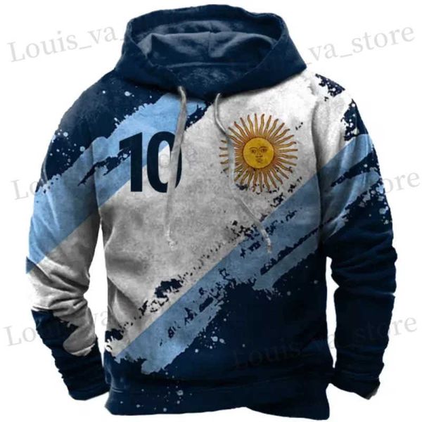 Felpa con cappuccio maschile 2024 New Argentina Sports Flag Sports con cappuccio 3D con cappuccio casual con cappuccio per maglione con cappuccio da uomo abbigliamento harajuku strtwear sport tops t240419