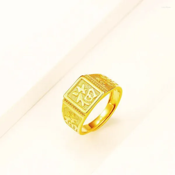 Ringos de cluster mxgxfam bênção (ajustada) para homens 24 K Jóias de moda de cor de ouro puro Cultura chinesa