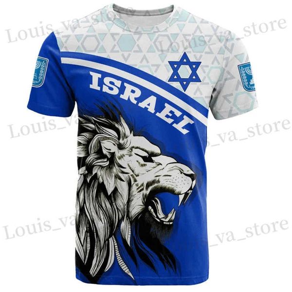 Erkek Tişörtleri İsrail Bayrak Erkek T-Shirt 3D Baskı İsrail Ulusal Amblem Tişörtleri Erkekler için Kısa Sökülmüş Büyük Boyutlu Spor Erkek Giyim Üstleri T240419