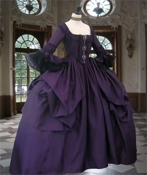 Renaissance rococo ad abiti da ballo viola regina medievale vintage marie antonano costume costume arricciata di fantasia occasionali abiti per bagliori lunghi