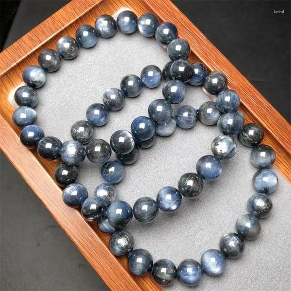 Bracelets de link 10mm de diabo natural Blue Kanite Women Women Women Reiki Reiki Cura de ioga elástica Energia Pulseira Jóias Presente 1pcs