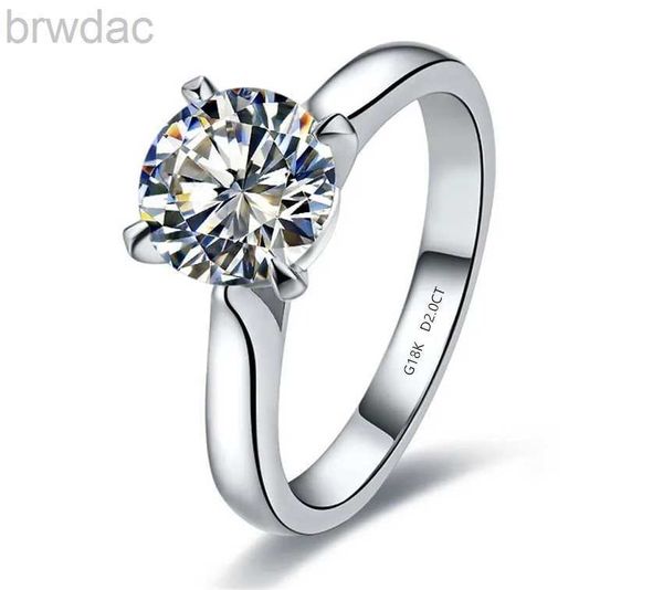 Anello solitario solido 18k in oro bianco AU750 anello 2ct round moissanite diamond women anello di fidanzamento del matrimonio migliore regalo per la ragazza d240419