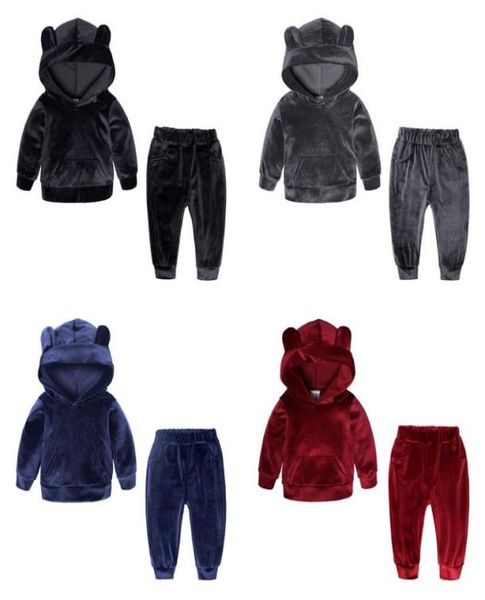 INS KIDAK TRACHSUITS GOLD Velvet Kızlar Spor Şarkıları Boy Hoodie Üst Pantolon 2 PCS Setler Bebek Erkek Giyim Setleri 4 Renk İsteğe Bağlı DW18348990691