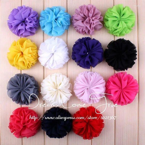 Dekorative Blumen 20pcs/Los 6,5 cm 15 Farben Hervorragende Qualität Flauschiger Stoff Chiffon für DIY -Mädchen Haarzubehör Accessoires