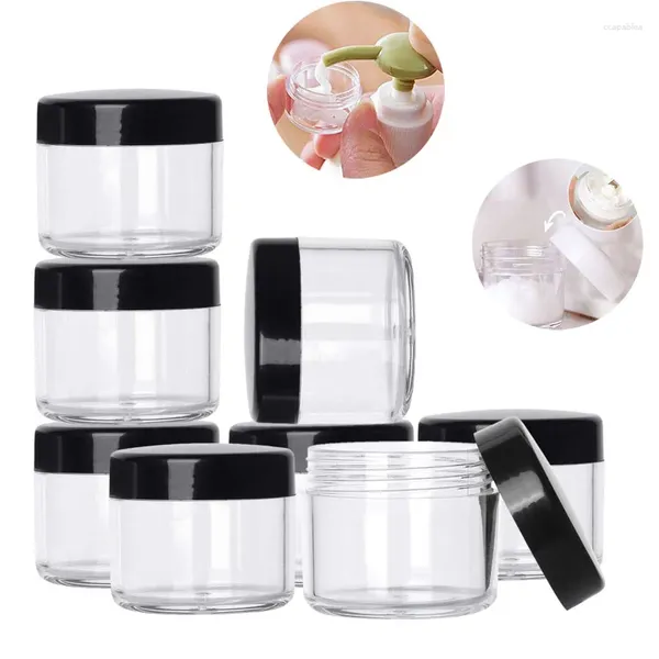 Speicherflaschen 50pcs 2g/3g/5g/10g/15g/20g Plastik CLASTIC COSMETIC JAR Schwarzer Lid -Lot -Make -up -Behälter Lippenlotion Fläschchen Gesichtscreme Probe Topf Gel