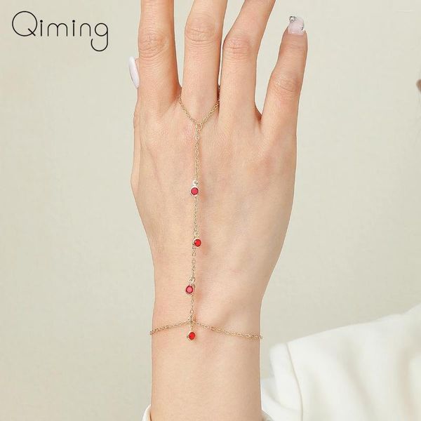 Link Armbänder kreative rote Steinheize Anhänger Armband Finger Ring Frauen, die Handgurt -Gurt -Minimalist Schmuckgeschenk verbinden