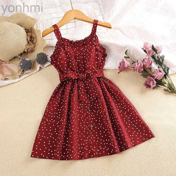 Kız Elbiseleri Çocuklar Elbise Kızlar İçin 4-7 yıl Kırmızı Polka Dot Strap Elbise Rahat ve Serin D240423