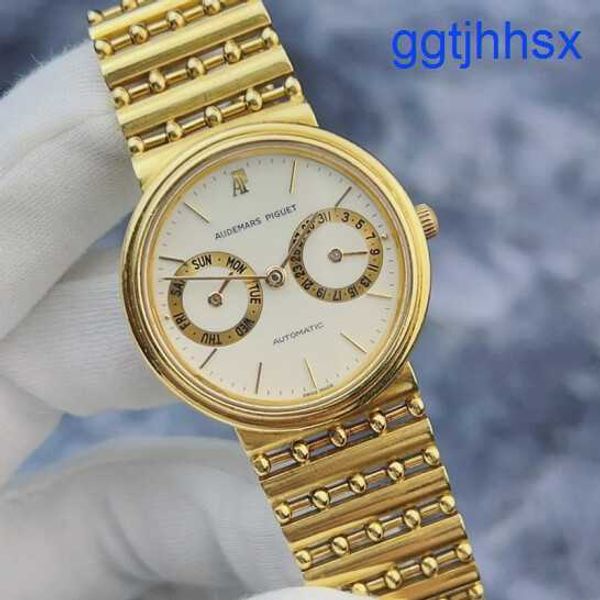 Popular AP Wrist Watch Relógio 18K Material 33mm Placa branca Correia dourada do ouro Data Display Display