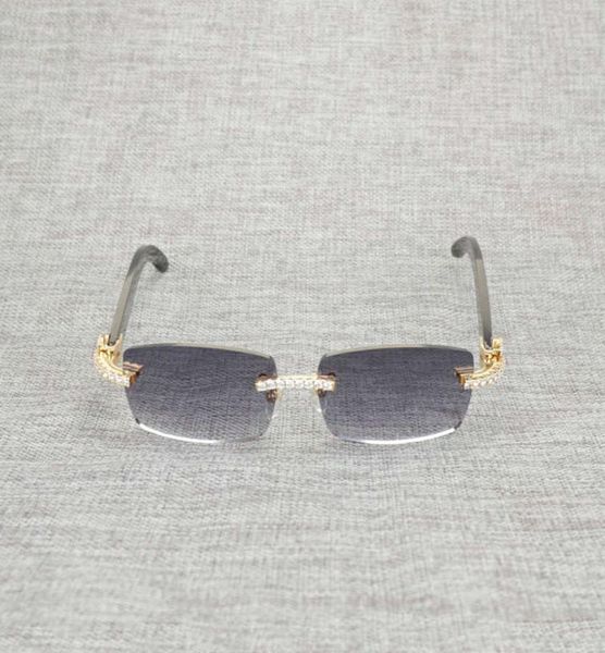 Rhinestone vintage preto branco búfalo chifre de jimless óculos de sol masculino de madeira copos de molduras de metal tons para o clube de verão Eyewear3659232