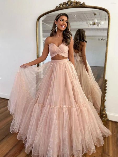 Parti Elbiseleri 18102#Parlayan Pembe Vintage Organza Tül Giz Elbisesi Katmanlı Kolsuz Prenses Prom Elbisesi Kadınlar POS