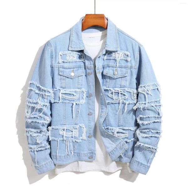 Jackets Men Jacket Moda Ripped Jacket com retalhos de retalhos de retalhos de patos de hip -hop jeans jeans de jeans slim fit