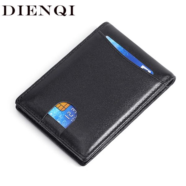 Carteiras dienqi rfid couro genuíno homem carteira saco de dinheiro slim fino cartão de carteira de luxo masculino pequeno bifold bifold bifold billfold