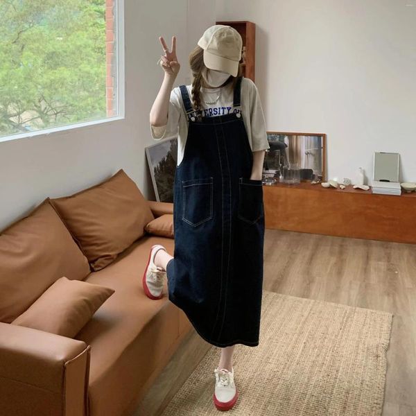 Abiti casual 2024 Versione coreana sciolta e carina cinghia sottile denim abito monopezzo