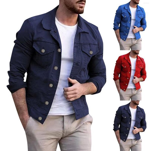 Herrenjacken Herren Mode Denim Mantel lässig Solid Color Jacke Strickjacke Arbeit Arbeit Ledermäntel mit Motorhaubenschal