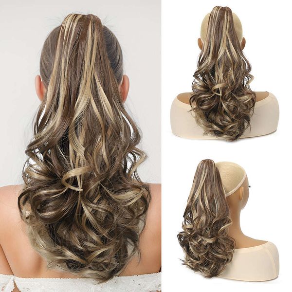 Человеческие вьющиеся парики парики женский короткие волосы хвост для волос. Груш цветочный рулон Химический волокно высокий хвостик натуральные пушистые вьющиеся волосы