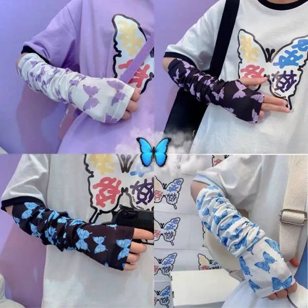 1PAIR Nuovo Trendy Butterfly Stampa Solca di seta di seta Giappone stile Lolita Kawaii Girl ANIME braccio anime SOLA SOLESTRO SOLA